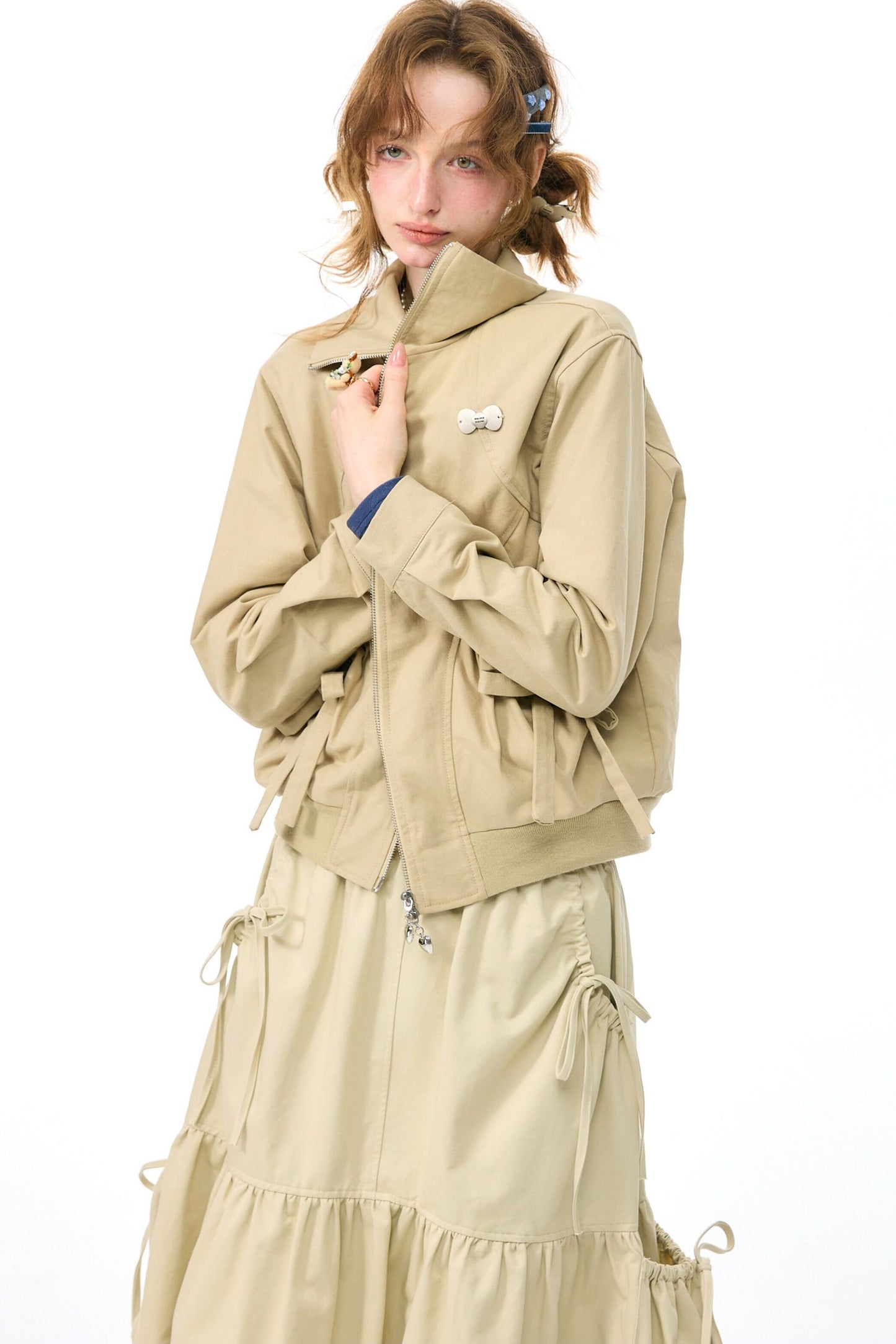 Giacca da lavoro rétro kaki con revers