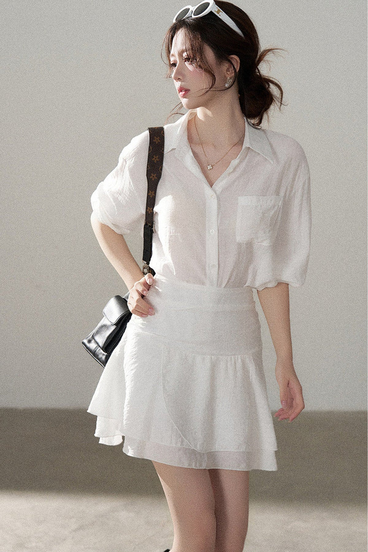 White Shirt and Skirt Set