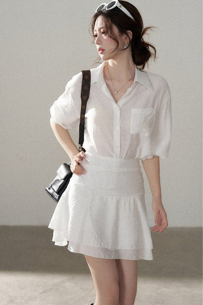 White Shirt and Skirt Set