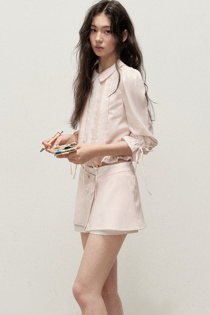 Lyocell Linen Tuck Pleat Shirt and Skirt Set-Up