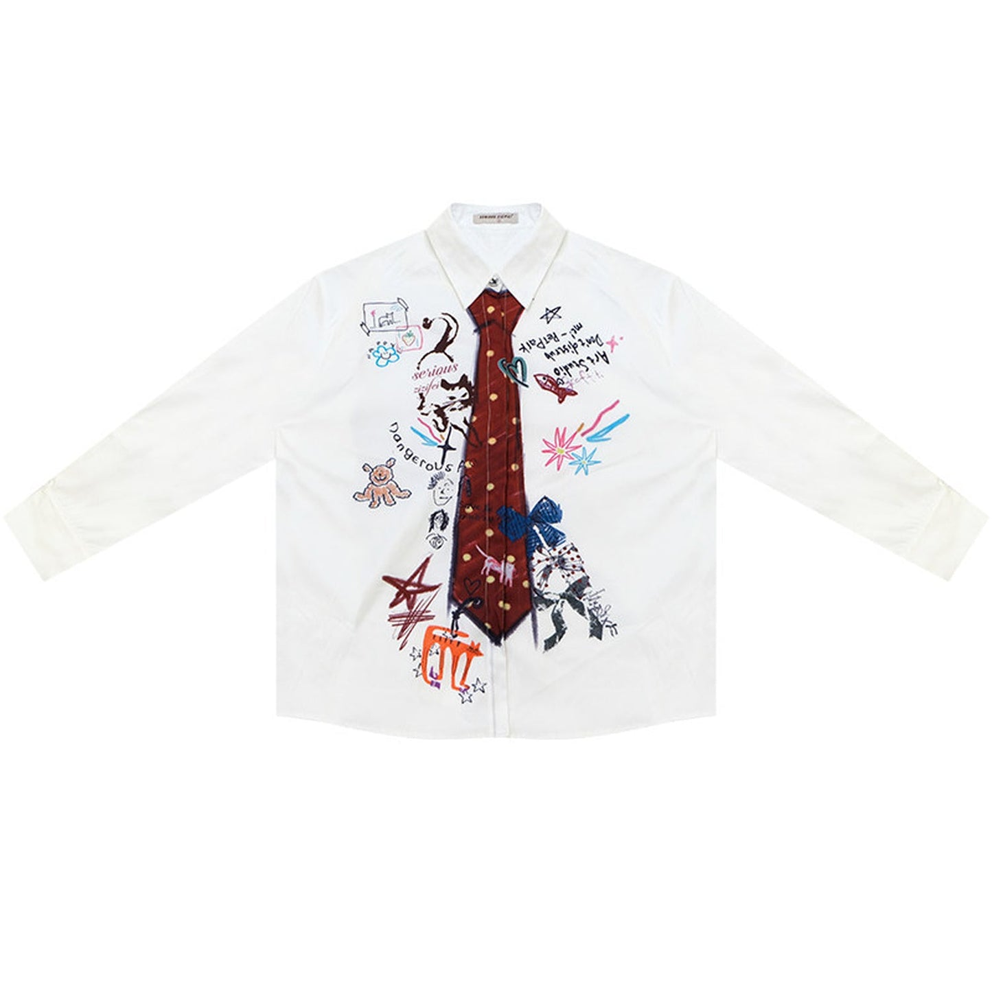 White Tie Print Long Sleeve Shirt
