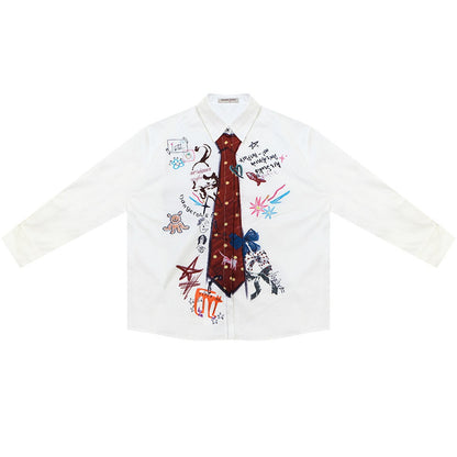 White Tie Print Long Sleeve Shirt