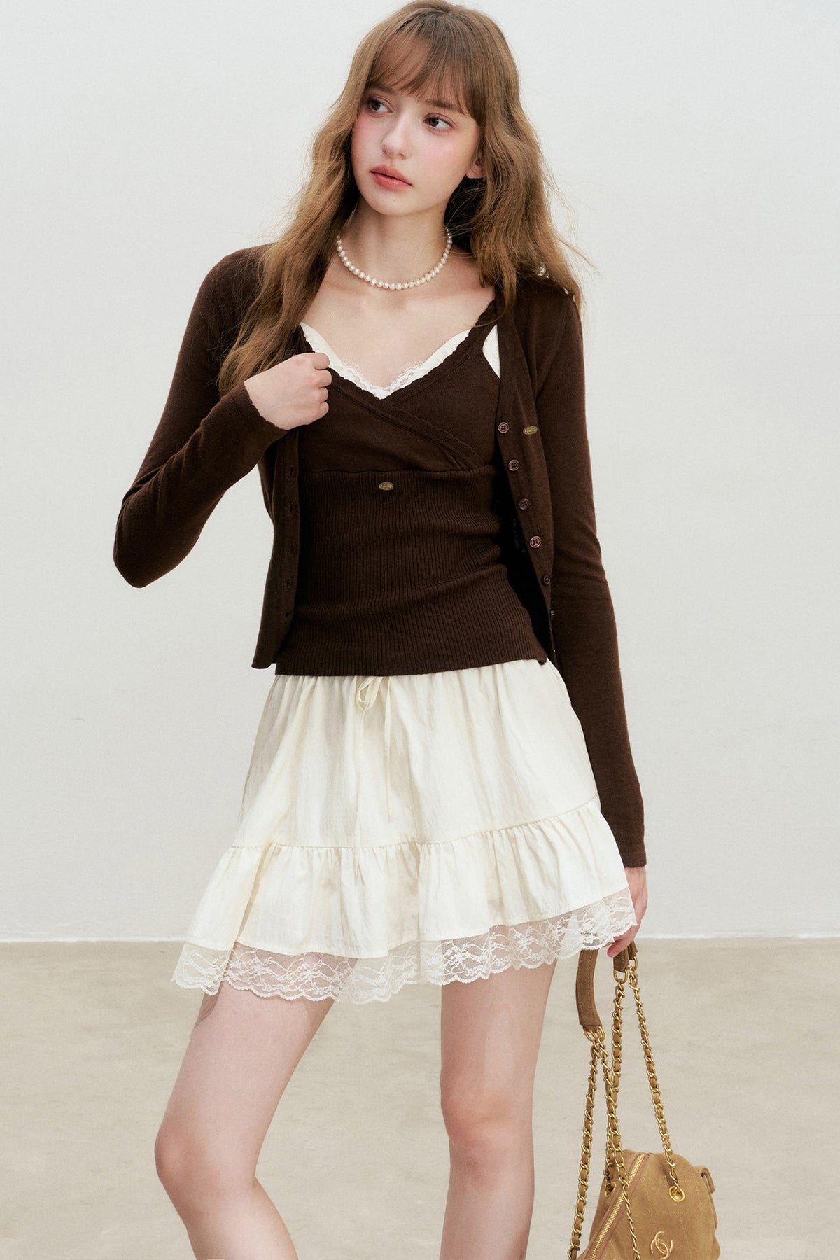 V-Neck Knit Cardigan And Vest Set-Up