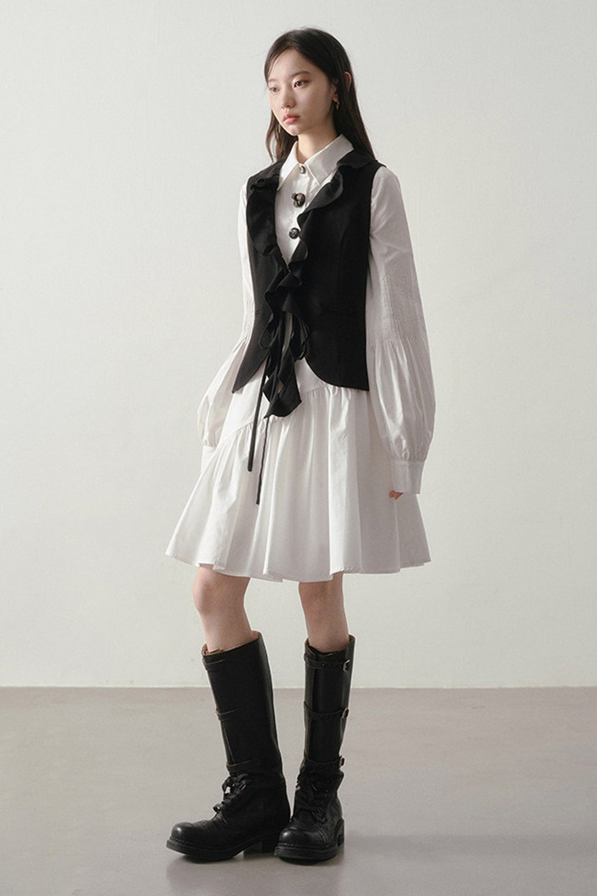 French Style Ruffled Suit Fabric Vest
