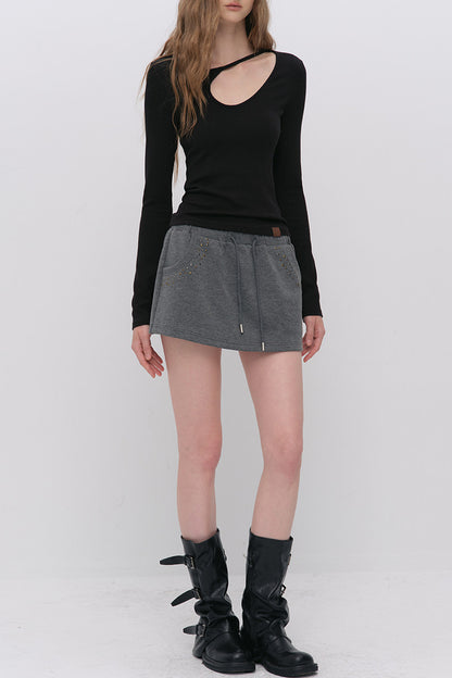 Silhouette Drawstring Hoodie and Studded Skirt Set-Up