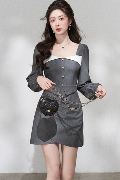 Square Neck Long Sleeve Dress