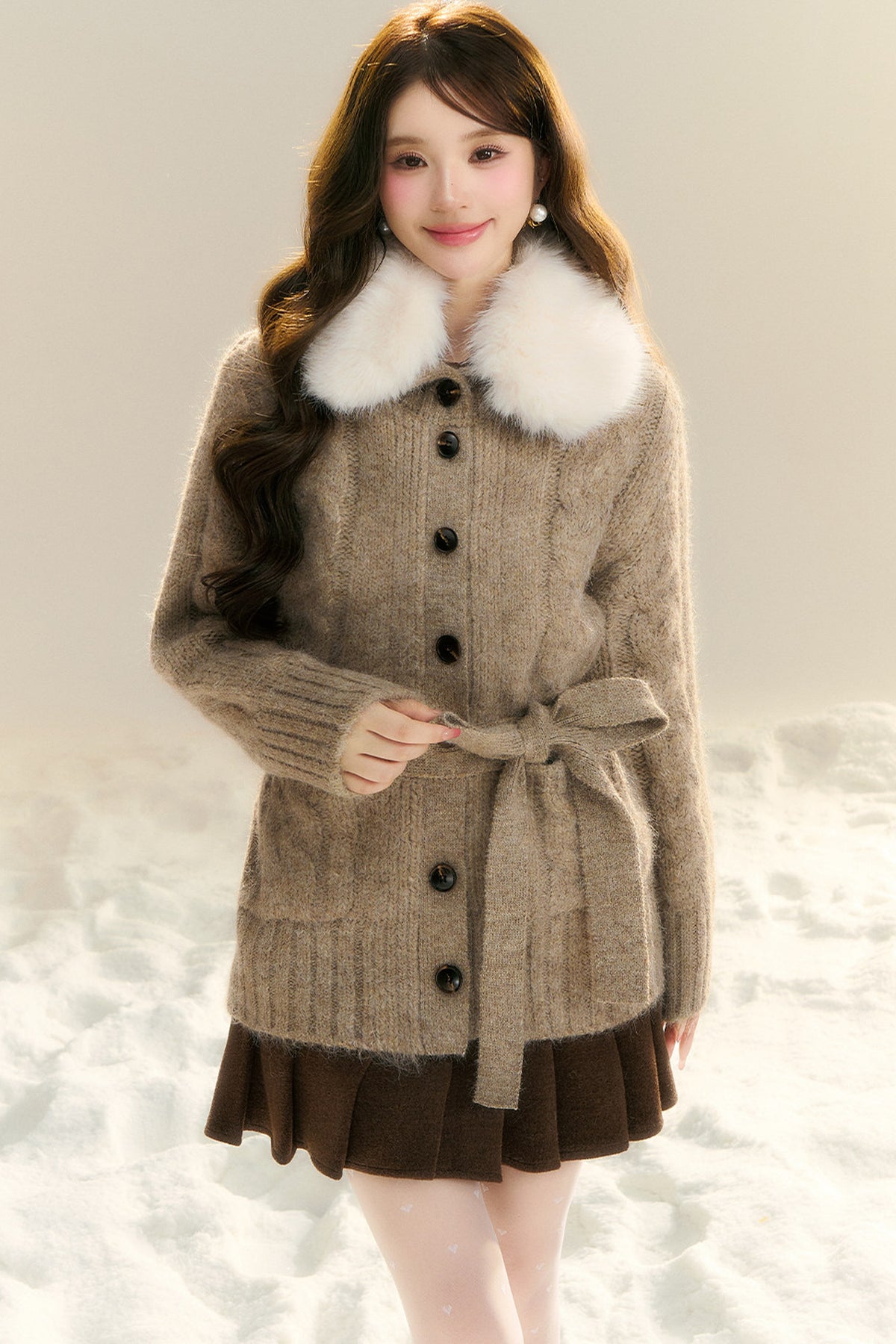 Waist-Cinching Cable Knit Sweater Cardigan