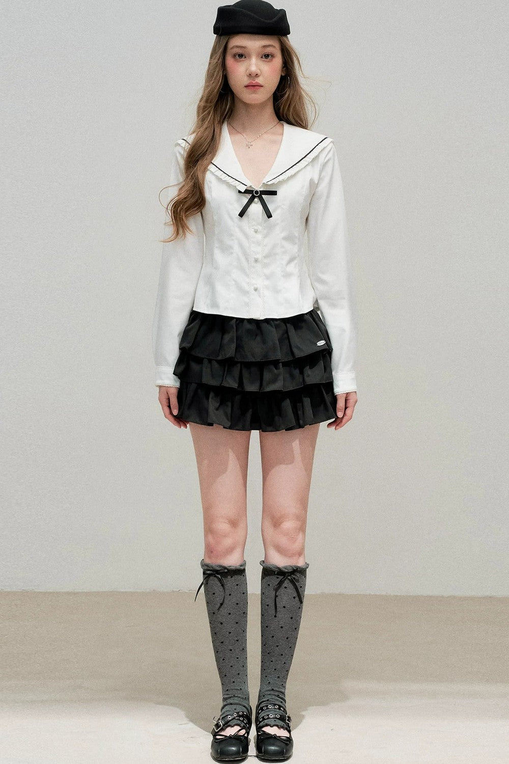 White Bow Collar Blouse