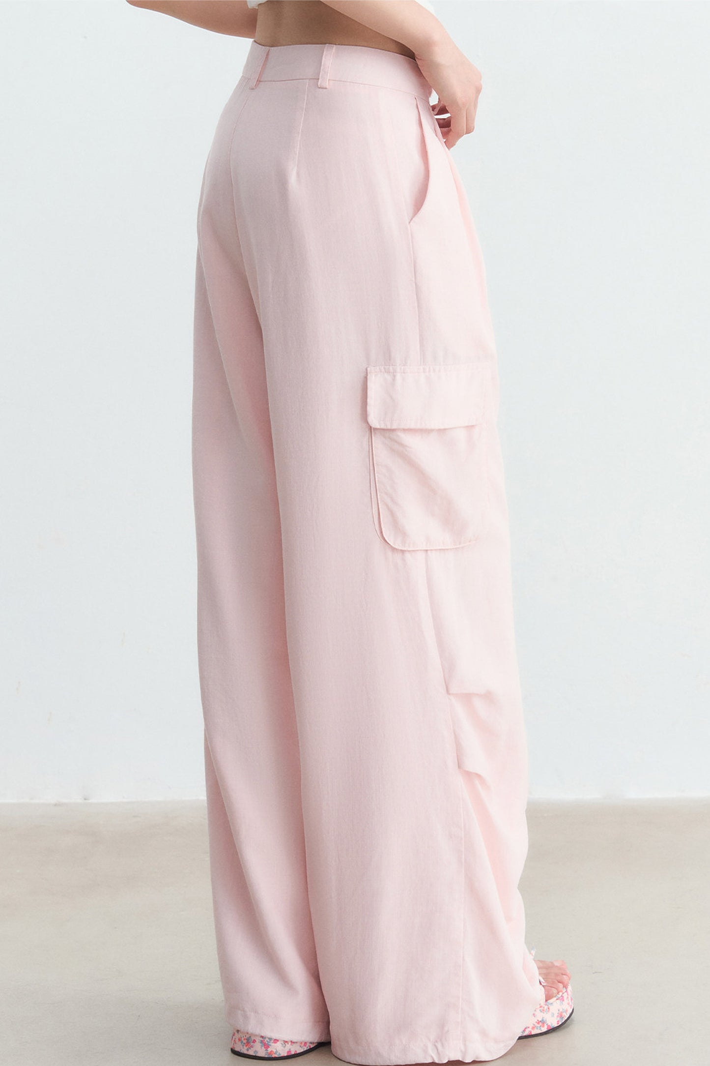 Pink High-Waisted Wide-Leg Cargo Pants