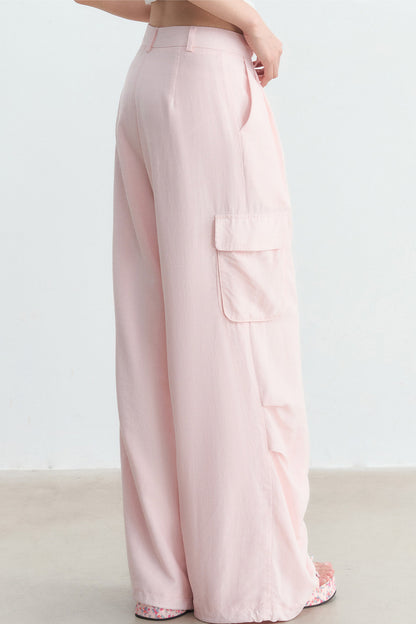 Pink High-Waisted Wide-Leg Cargo Pants