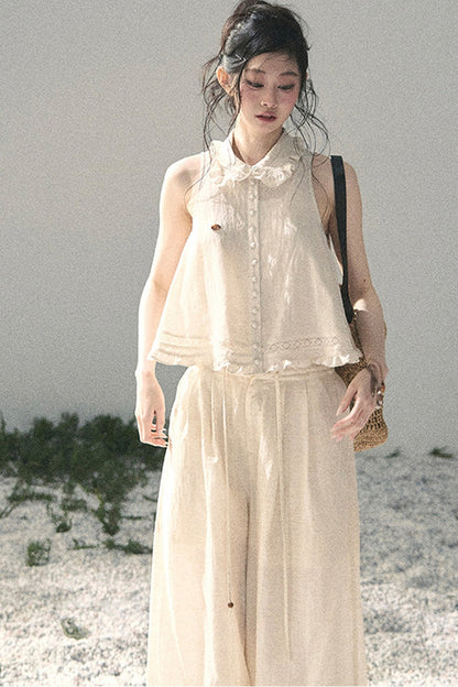Conjunto de top de encaje francés y falda capullo