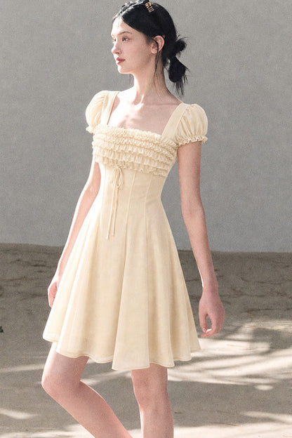 Short-Sleeved Cinched Waist Dress