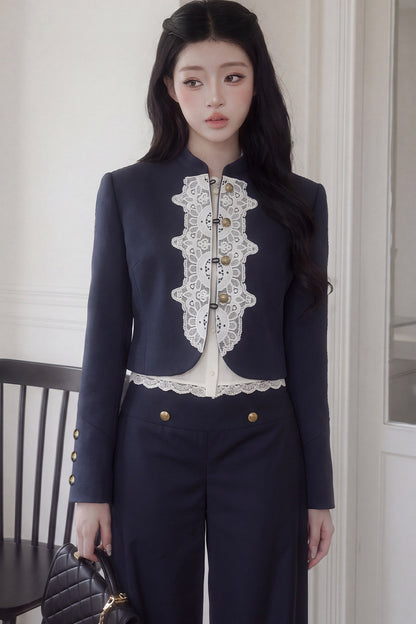 Lace Patchwork Wool Coat