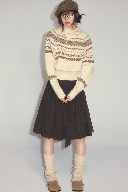Fair Isle Cable-Knit Stand-Up Collar Sweater