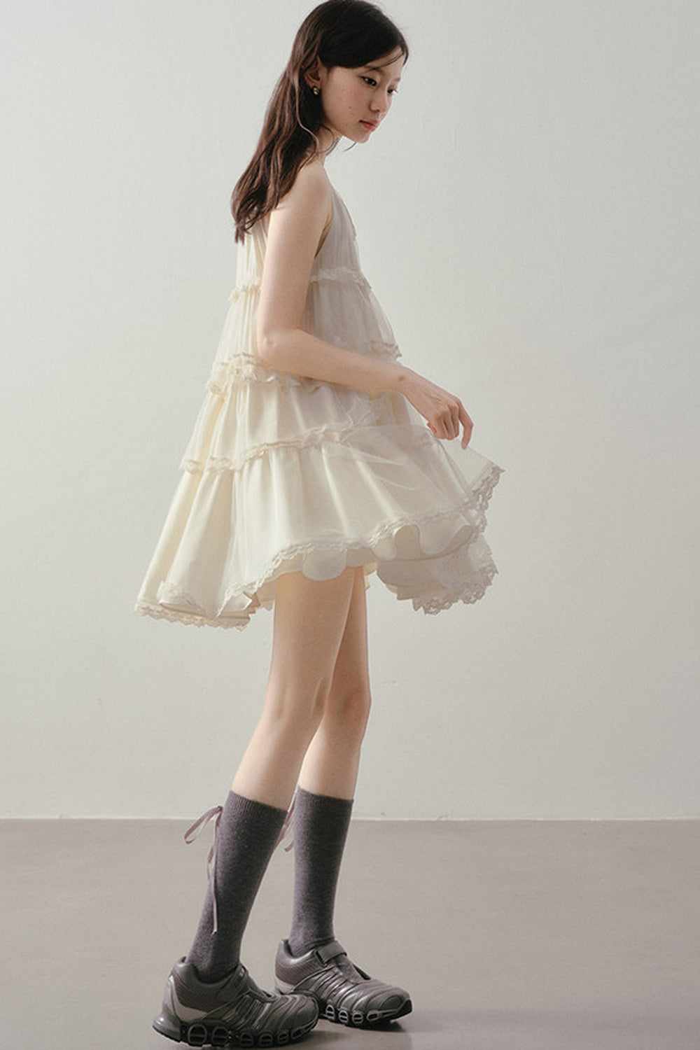 Tiered Lace Mesh Camisole Dress
