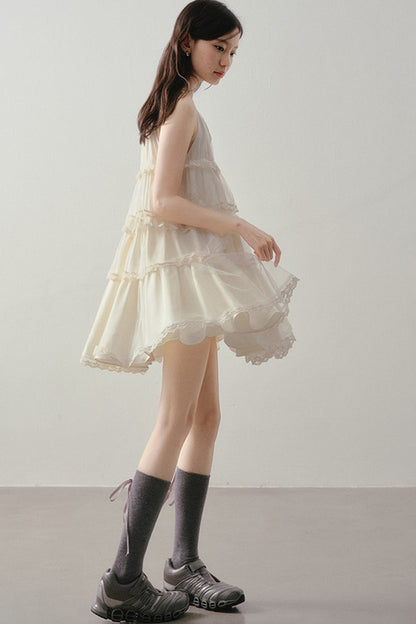 Tiered Lace Mesh Camisole Dress