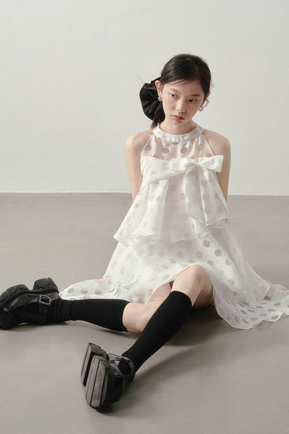 Polka Dot Ruffle Halter Dress