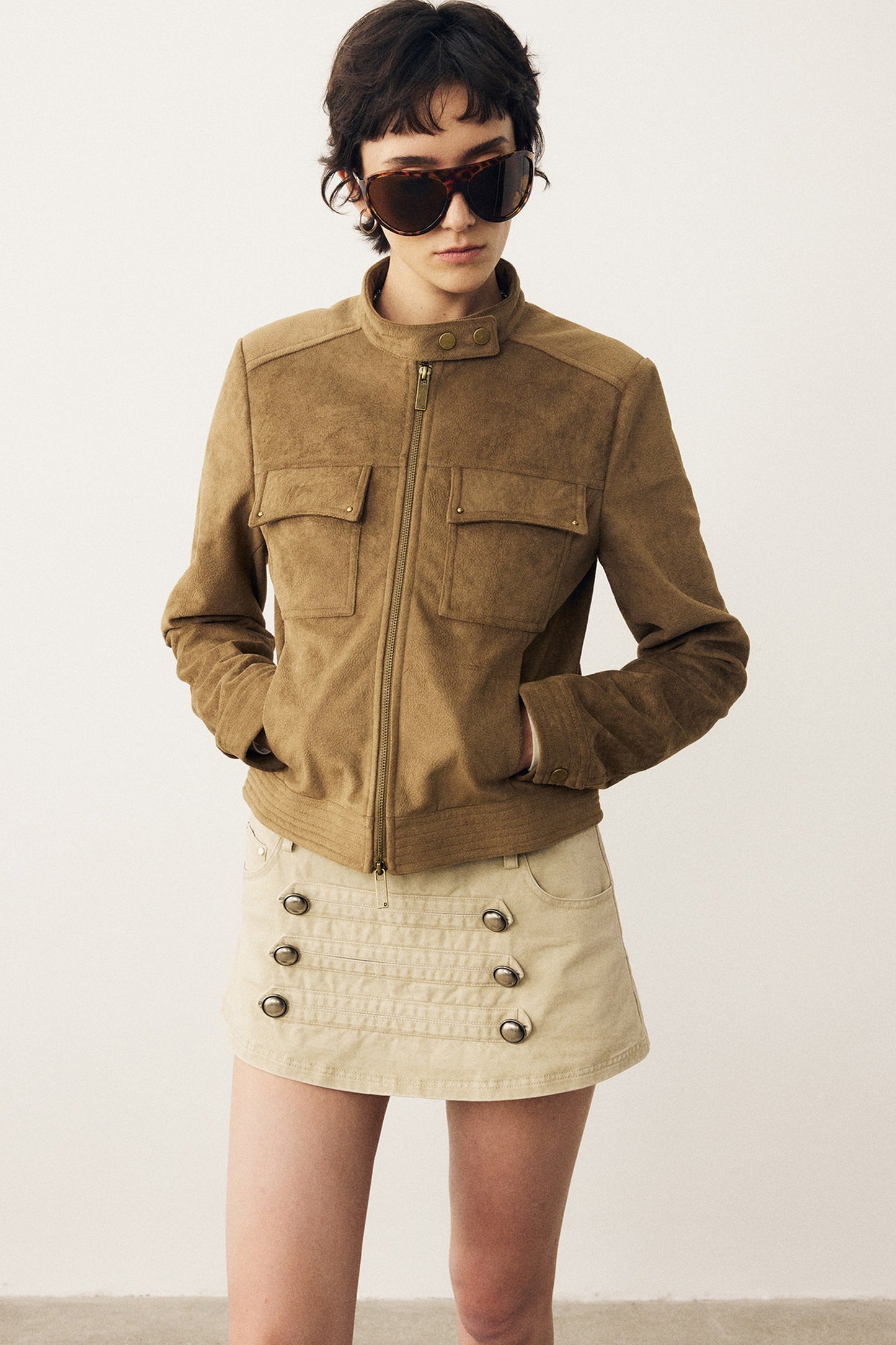 Stereo-Cut Suede Stand Collar Jacket