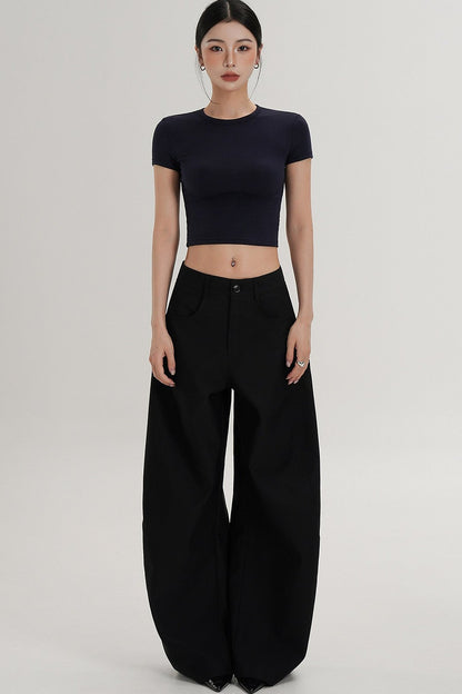 Wool Cropped Short Sleeve Top