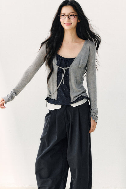 Double-Layer Ruffle Top And Cardigan Set-Up