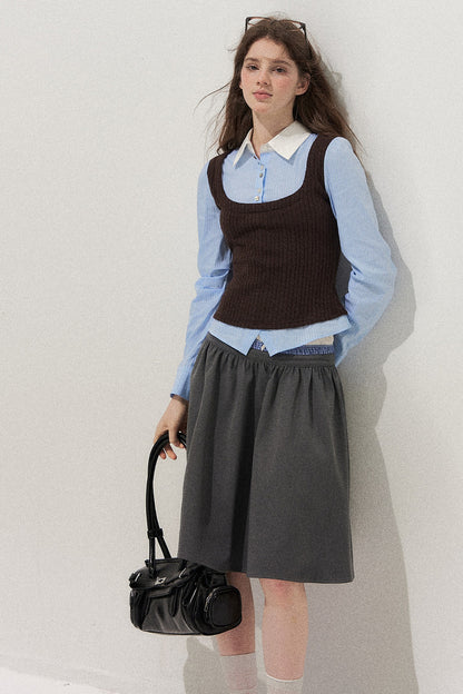 Spliced Twist-Knit Vest with Shirt Set