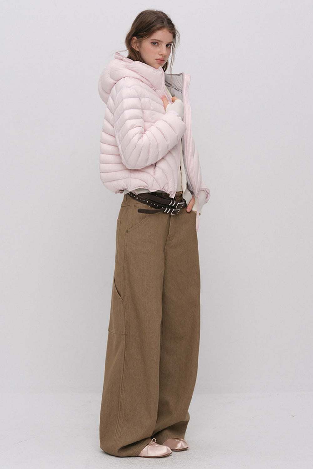 3D Quilted Drawstring Hooded Down Jacket