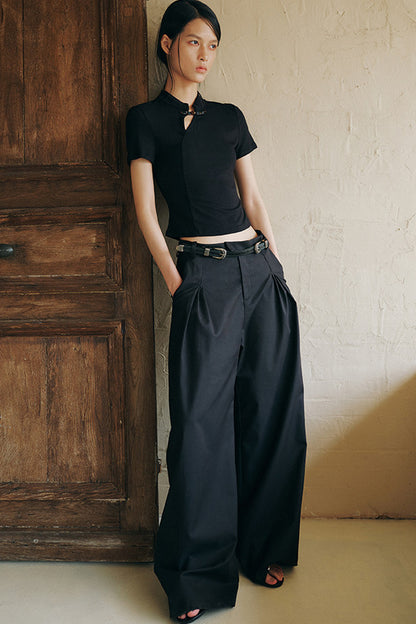 New Chinese Style Diagonal Closure Short Sleeve Top
