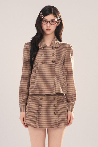 Long-Sleeved Plaid Shirt and Skirt Set-Up