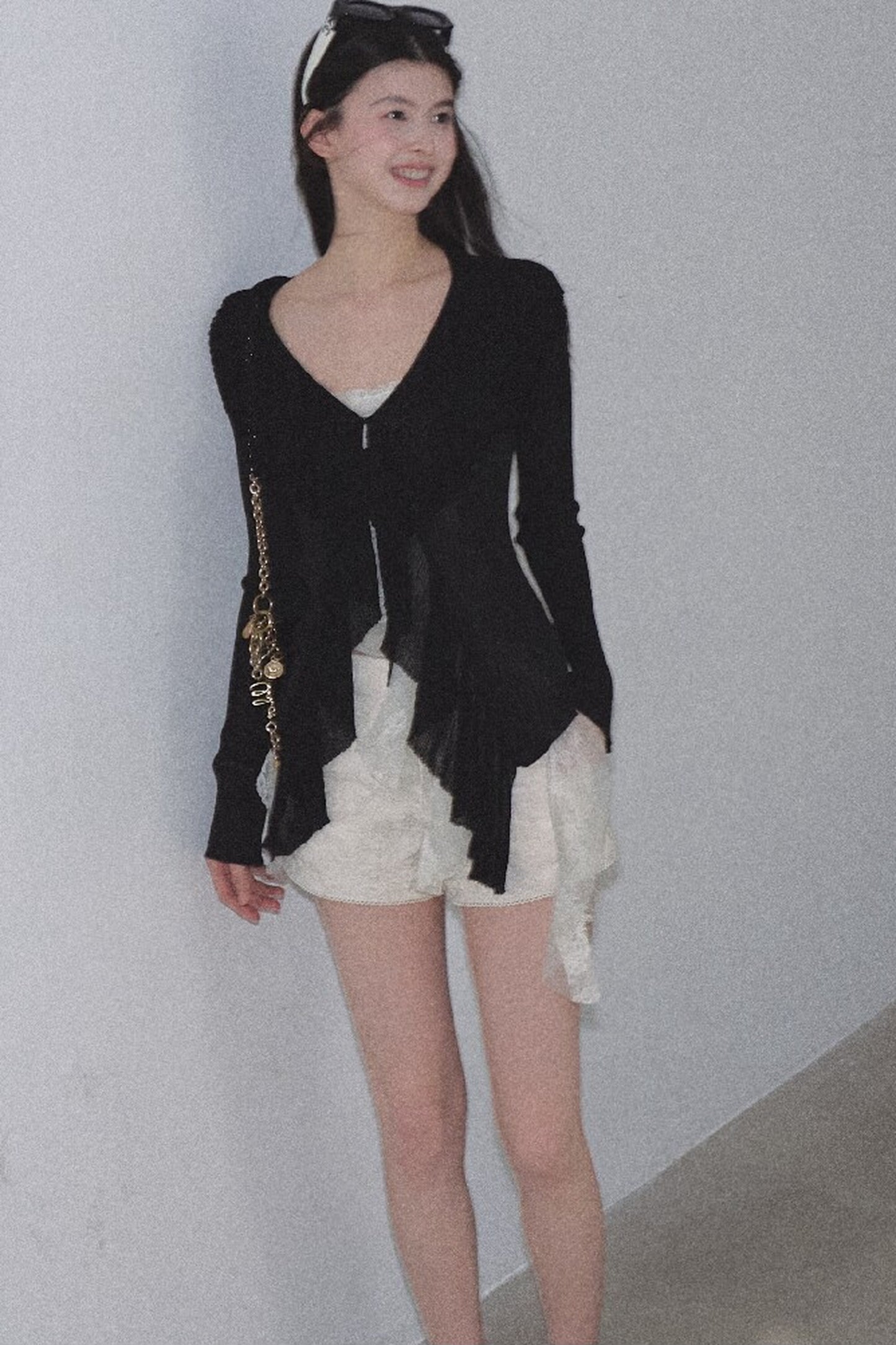 Shimmer V-Neck Long-Sleeve Blouse Top