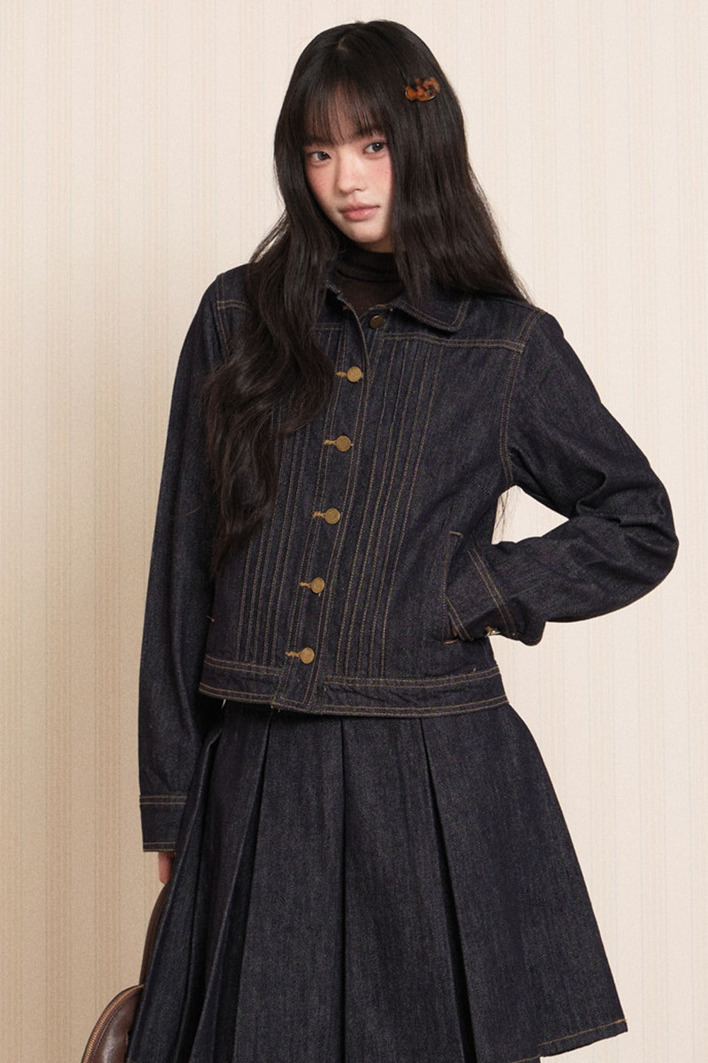 Washed Denim Lapel Tie Jacket