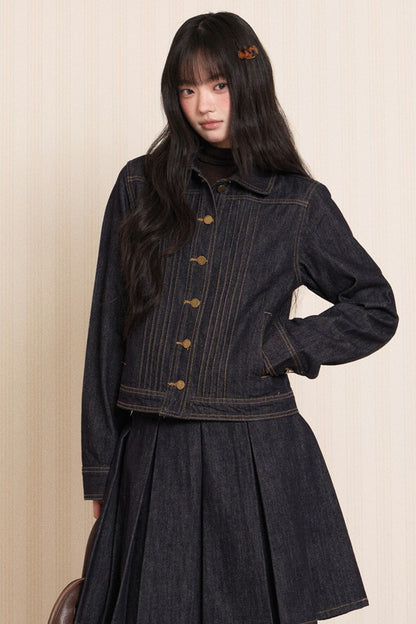 Washed Denim Lapel Tie Jacket