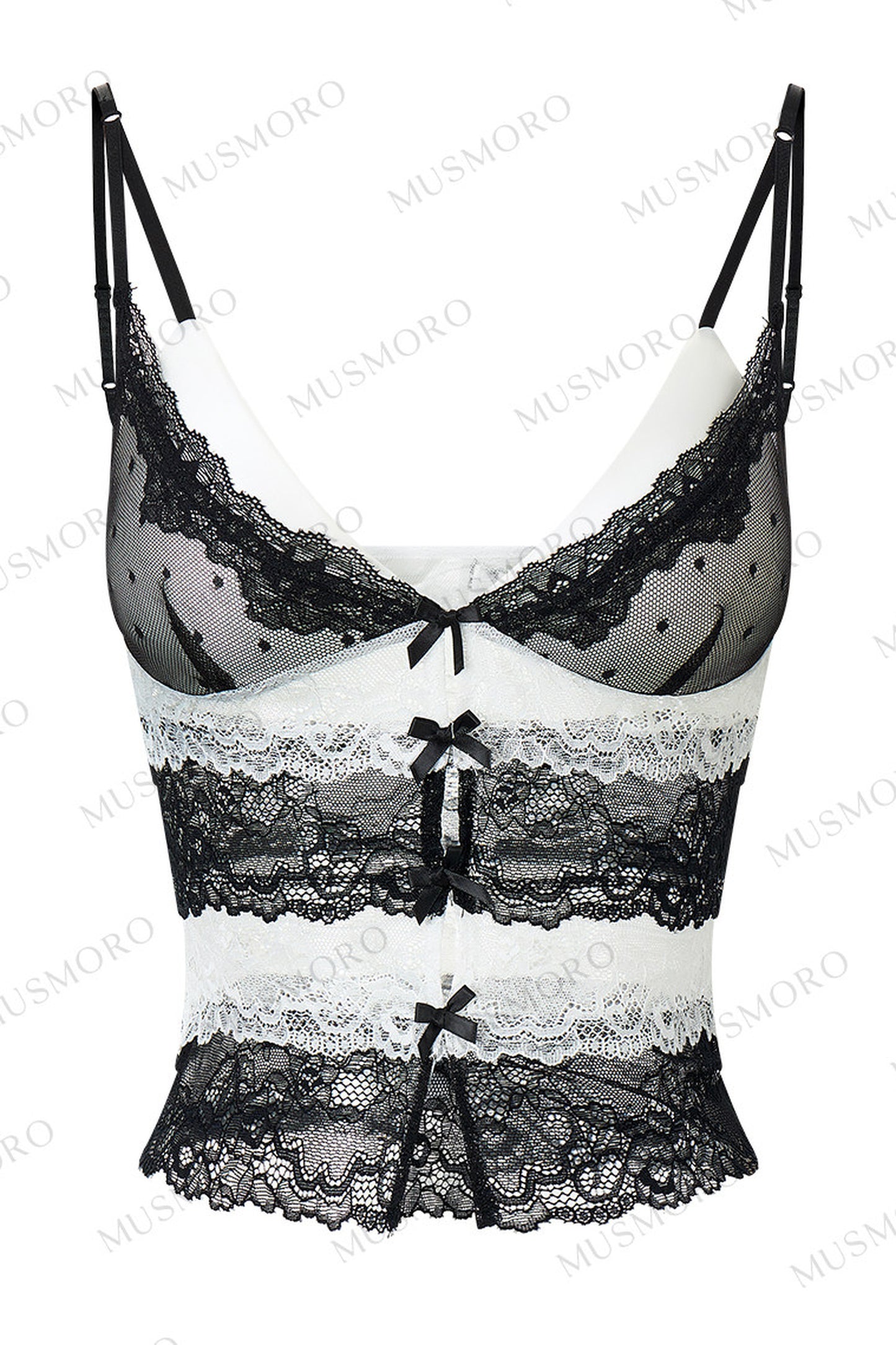 Top in pizzo a blocchi di colore con scollo a V profondo