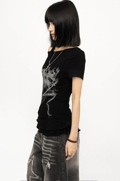 Off-Shoulder Letter Print Top