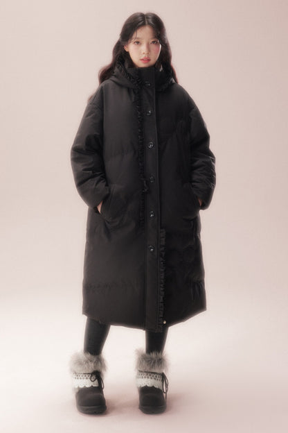 Cloud Pattern Quilted Long Down Jacket