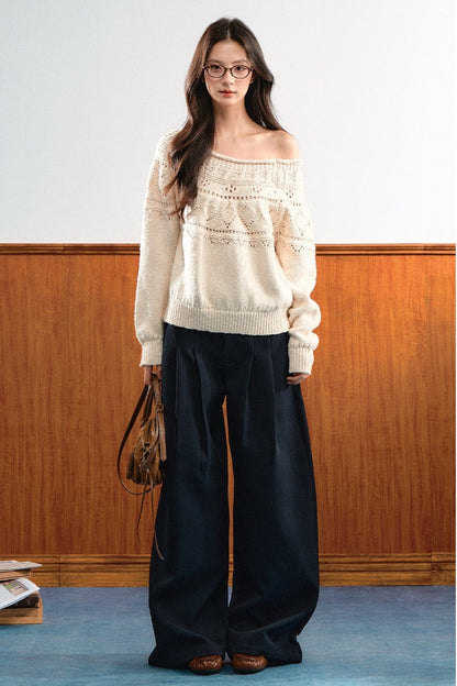 Off-Shoulder Diamond Knit Top