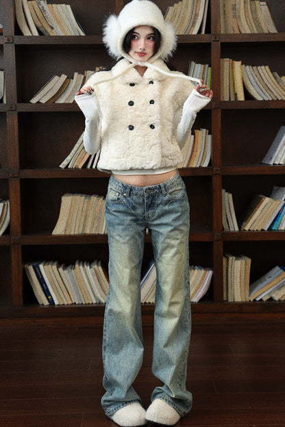 Plush Faux Fur Sleeveless Short Vest