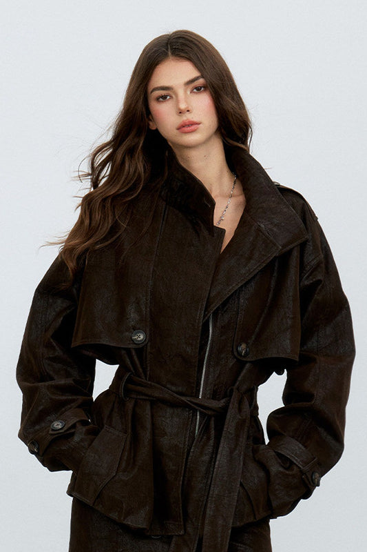 Belted PU Leather Jacket