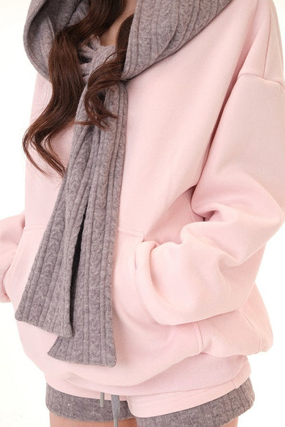 Loose Hooded Sweatshirt and Shorts Set-Up