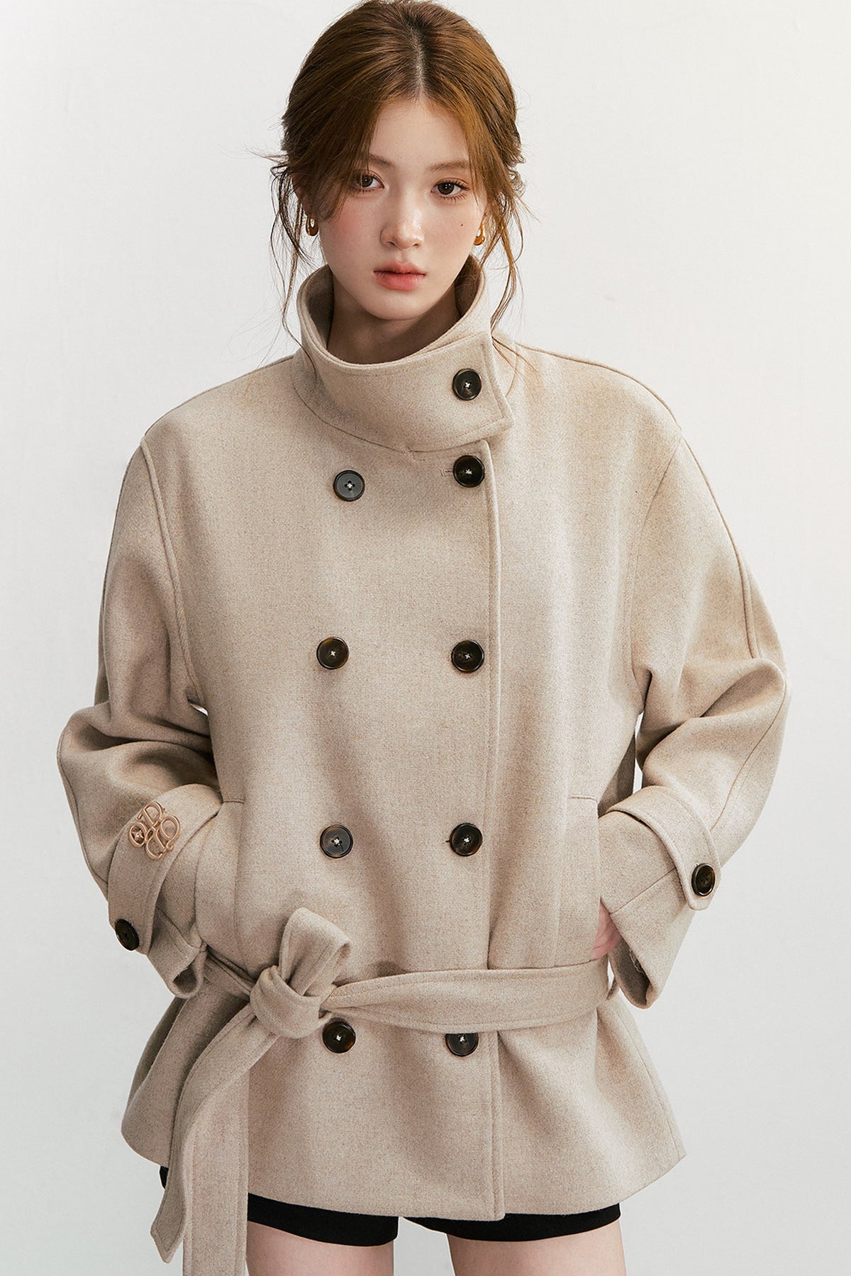 50% Wool Double-Breasted Tie Waist Jacket