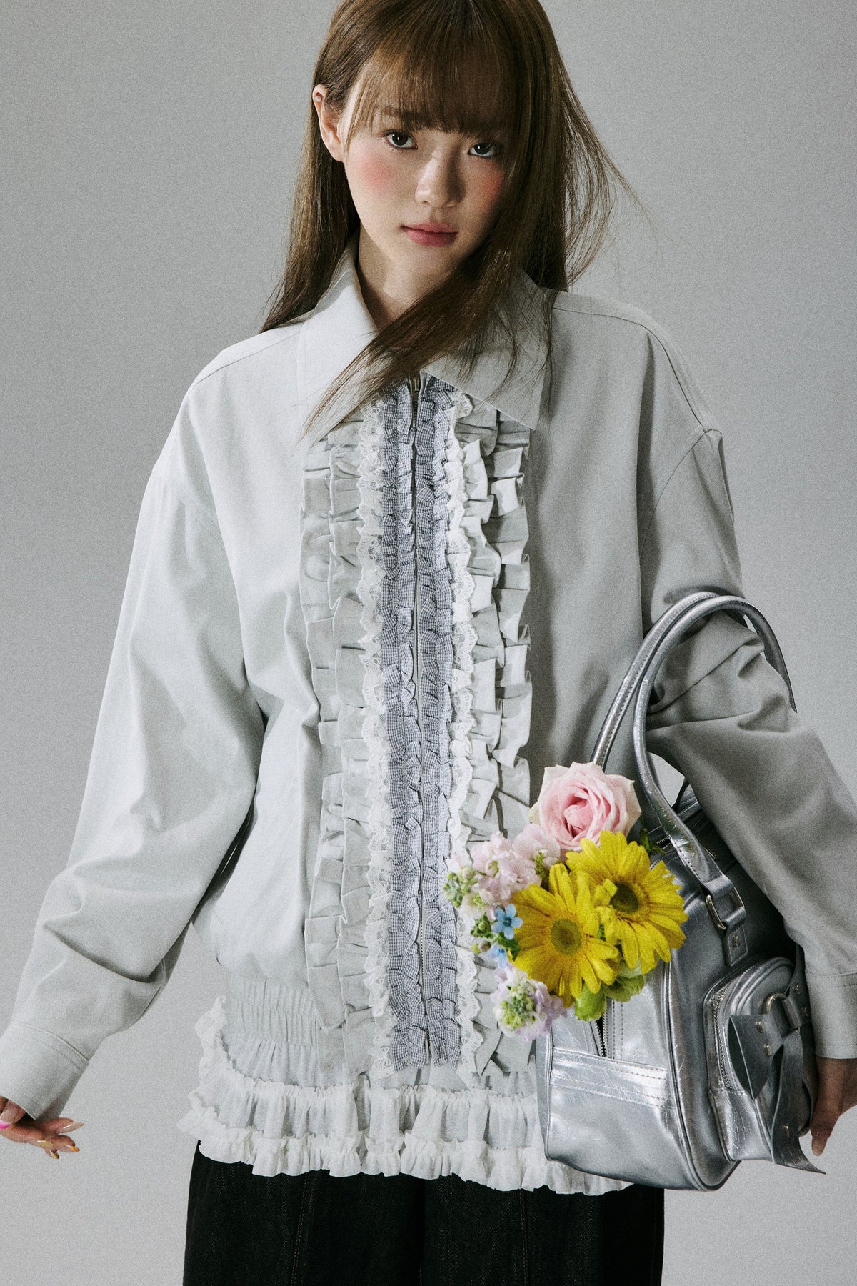 Ruffle Lace Panel Cotton Jacket