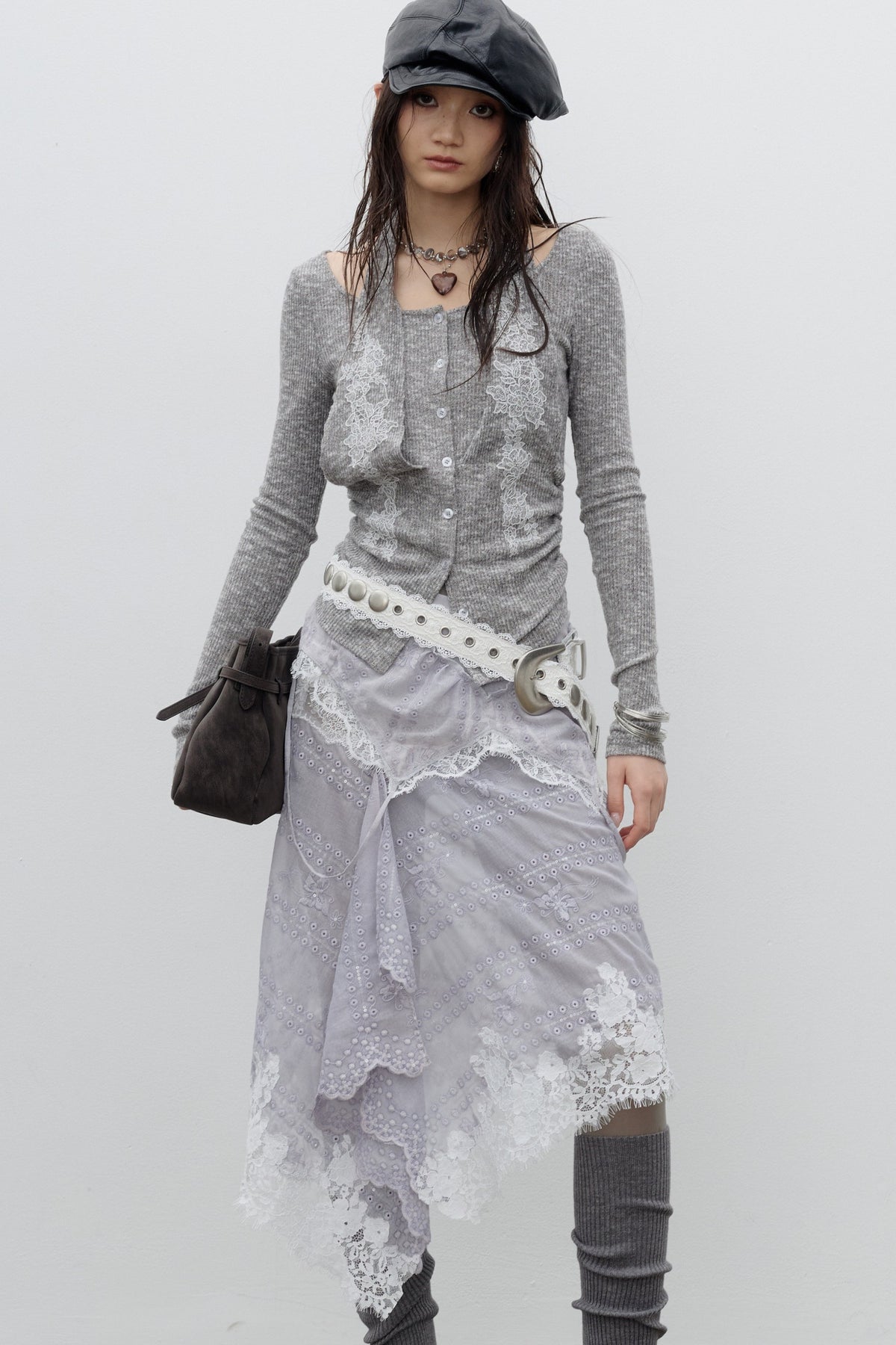 Lace Applique Knitted Halter T-Shirt