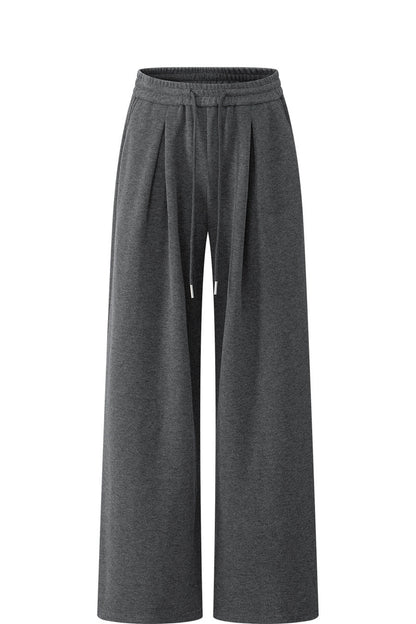 V-Neck Sweatshirt and Wide-Leg Pants Set-Up