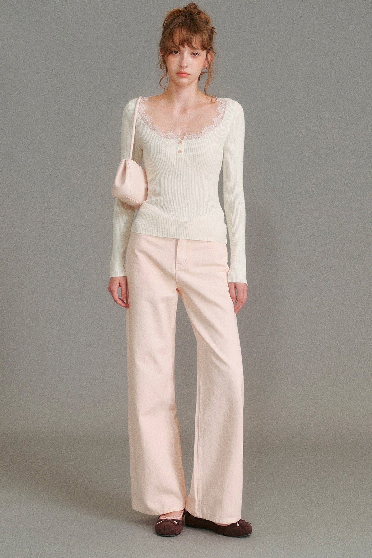 100% Cotton Folded Waistband Wide-Leg Jeans