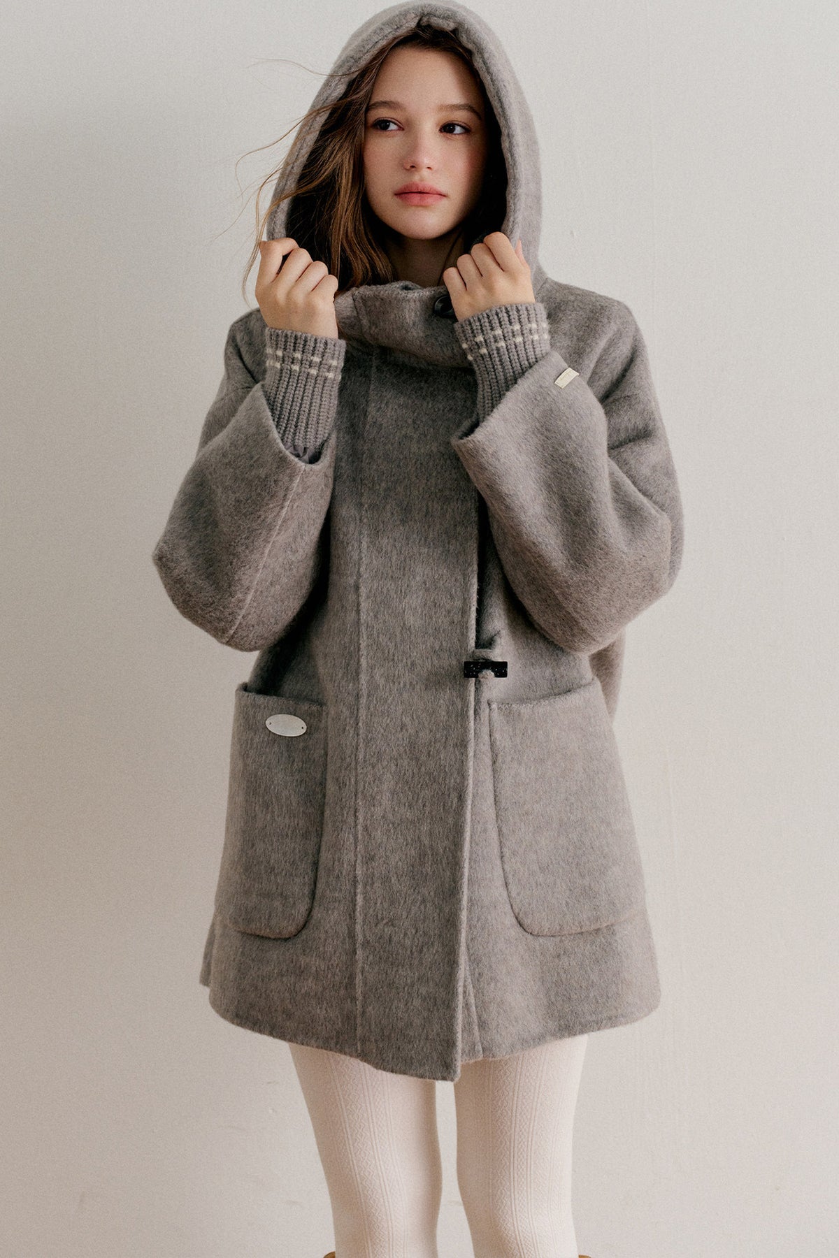 Hooded Horn Button Wool Coat