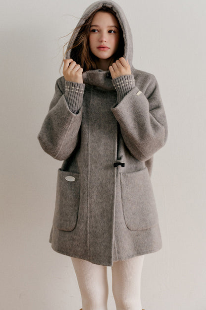 Hooded Horn Button Wool Coat