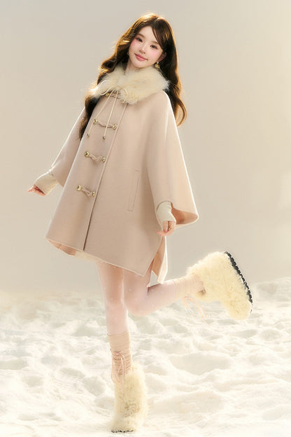 100% Wool Fox Fur Napoleon Cape