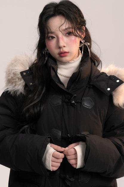 Bow Fur Collar Down Coat