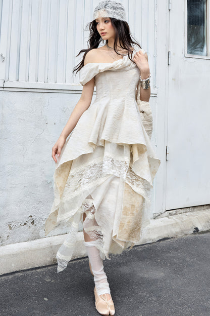 Sculpture-Like Twisted Collar Two-Piece Skirt Set-Up