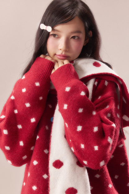 Polka Dot Scarf Knit Cardigan