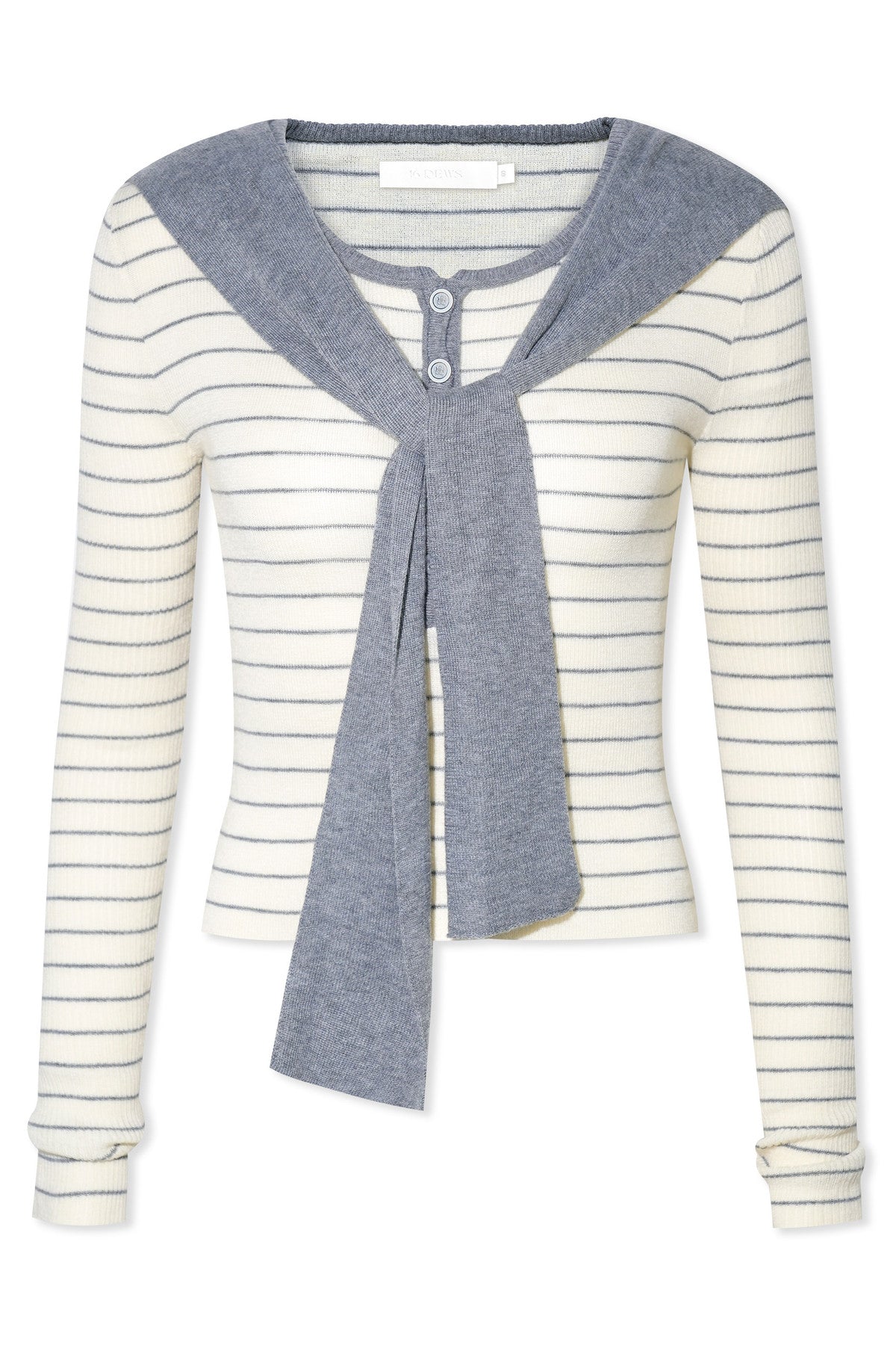 Striped Shawl Collar Long Sleeve Knit Sweater